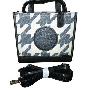 Coach 2023 Dempsey Tote 22 Houndstooth Print Canvas and refined pebble leather